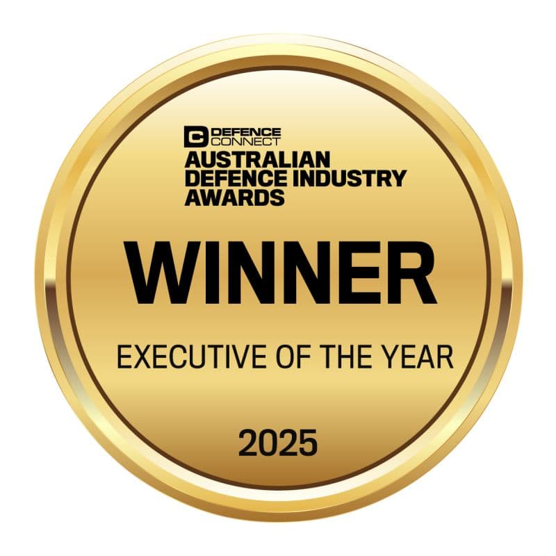 Australian Defence Industry Awards winner badge, executive of the year 2025.